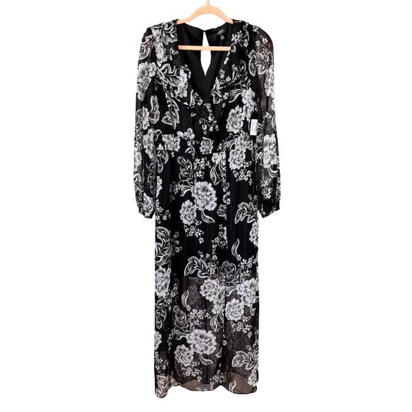 NEW GUESS V-neck Long Sleeve Floral Print Maxi Dress Size 10 - Picture 3 of 6